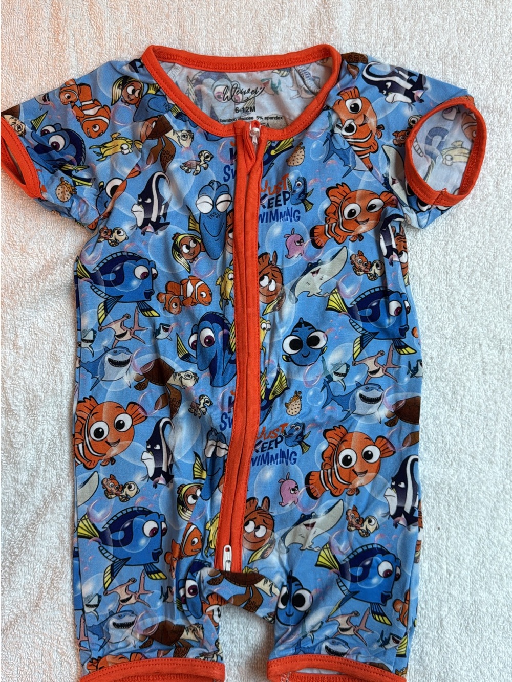 BAMBOO Blue & Orange Finding Nemo Short Sleeve Zipper Pajama Romper